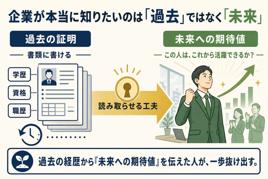過去の経歴から未来への期待値を伝える流れの図解